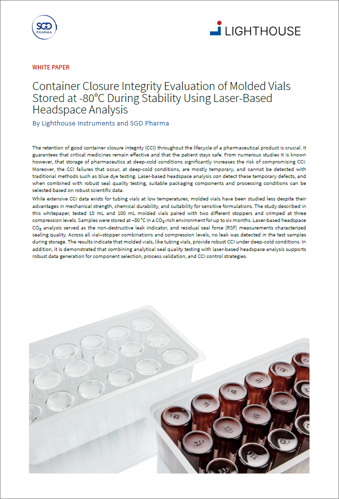 Container closure integrity evaluation of molded vials stored at -80°C during using laser-based headspace analysis