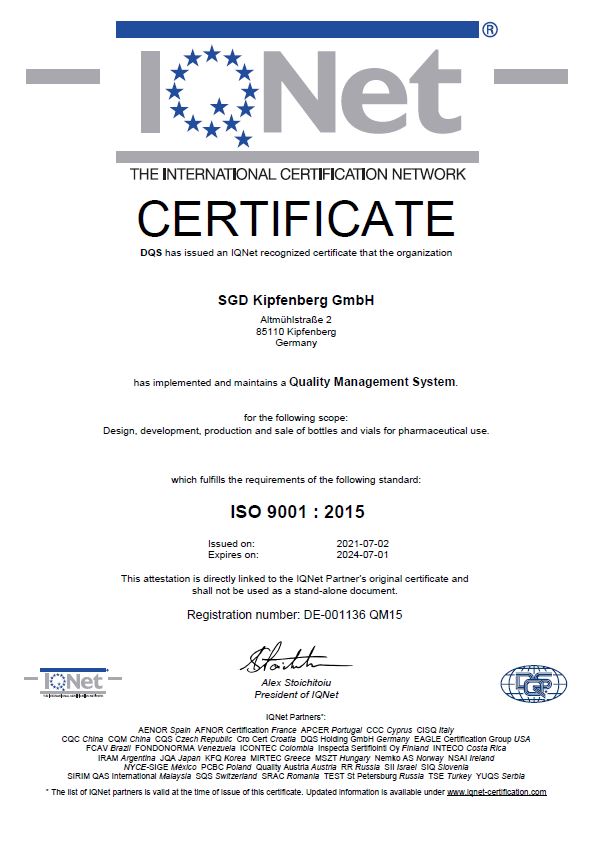 ISO 9001 SGD Kipfenberg GmbH