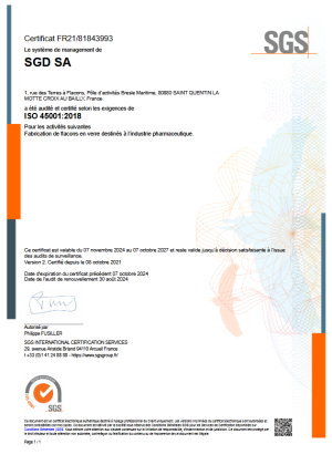 SGD SA SQLM Certificat ISO 45001 2024