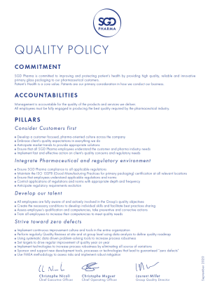 SGD Pharma Quality Policy