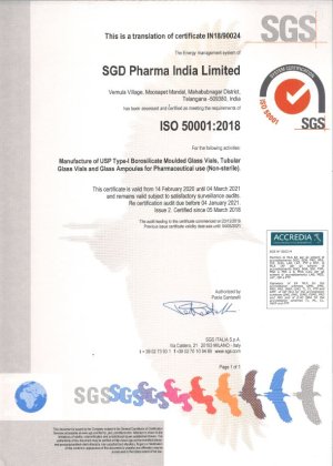 ISO 50001 SGD Pharma India Limited