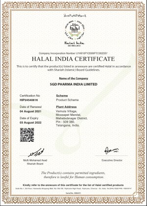 Halal India Certificate - SGD Pharma India Limited
